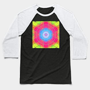 Mosaic Kaleidoscope Flower Blue Pink and Green Baseball T-Shirt